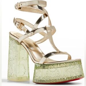 CHRISTIAN LOUBOUTIN Yazefine Red Sole Cinderella Metallic Gold Platforms 39.5